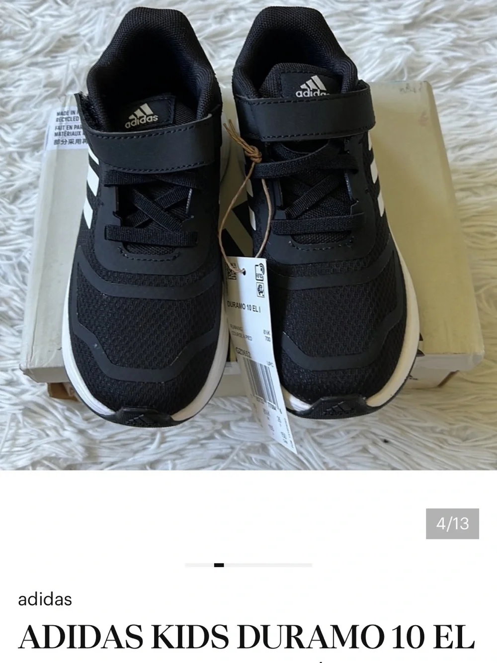 ADIDAS KIDS DURAMO 10 EL I SHOES IN BLACK/WHITE SIZE 9K